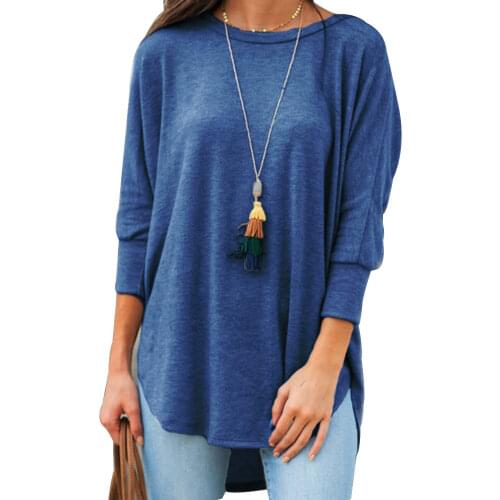 Women Irregular Hem Blouse Solid Color Round Collar Cropped Sleeve Shirt -MX8