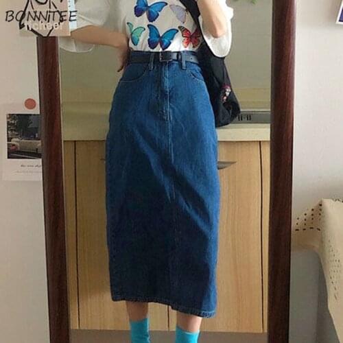 Skirts Women Denim High Waisted All-match Vintage Streetwear Spring Cozy Feminine Harajuku Mujer Pocket A-line Students Fashion