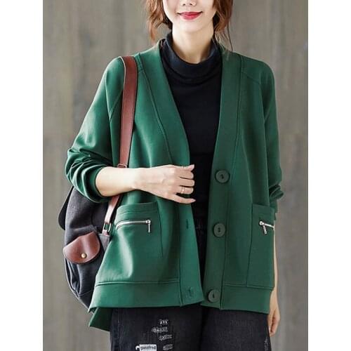 Women Autumn Casual Jackets New Arrival 2020 Simple Style V-neck Single Breasted Loose Comfortable Ladies Outerwear Coats S1978