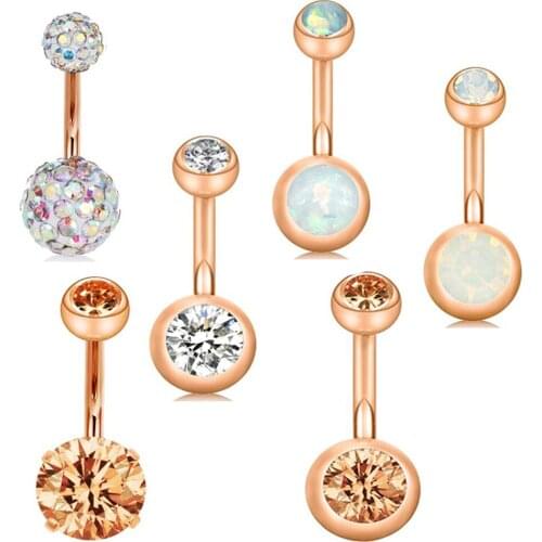 10set/lot Stainless Belly Button Rings Ombligo Piercings 14G Rose Gold Screw Navel Bar Piercing Nombril Sexy Women Body Jewelry