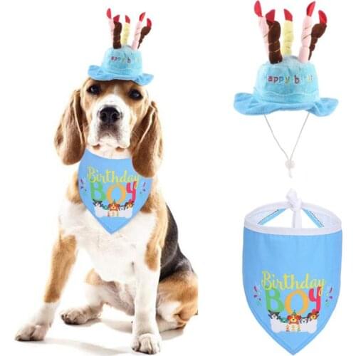2Pcs/Set Pet Dog Birthday Hat Bibs Decoration Photography Props Head-wear Cap Scarf Costume Accessories