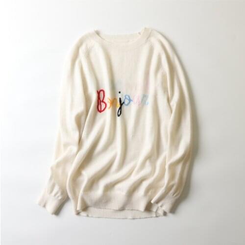 2021 spring autumn new 100% cashmere letter pattern womens sweaters