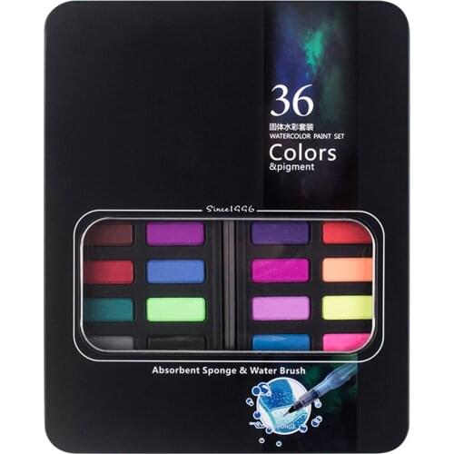 36 Colors Water-Color Paint Set Portable Paint Sets Water Brush Pen Sponge Pencil White Pigment For Artists Students Beginners
