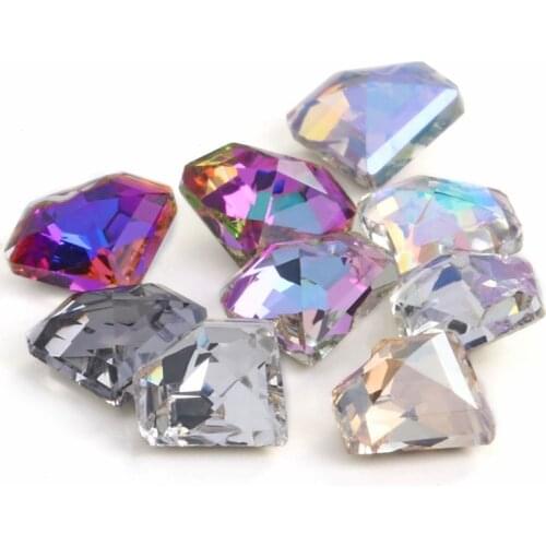 8mm Pointback Heart Shape Loose Rhinestones 50pcs Golden Bottom Glass Crystal Strass AB Colors Fancy Stones DIY Accessories