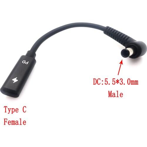 90 Degree DC 19V 5.5 3.0mm Male to USB 3.1 Type C USB-C Female jack Power Plug PD Trigger 5.5*3.0mm For Samsung 19V Laptop Cable