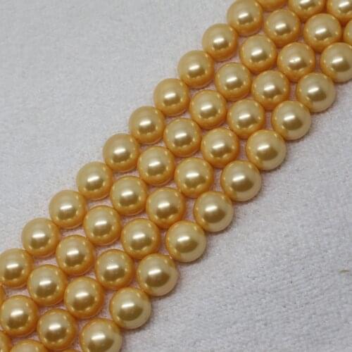 Free shipping! Wholesale 38pcs!10mm Yellow Shell Pearl Round Loose Beads 15"