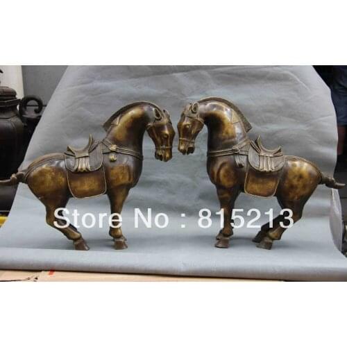 Bi00299 Chinese Royal Palace Bronze Copper Fengshui Lucky War Horse Statue pair