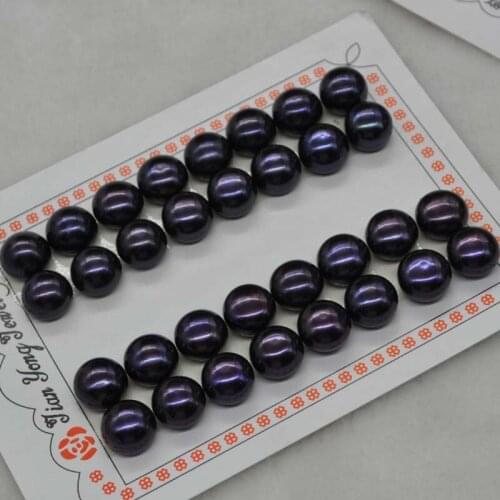 Wholesale 16 pairs 11mm button black freshwater pearl half drilled beads