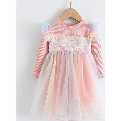 Spring Autumn Girls Dress Kids Girl Party Dresses Mesh Children Clothing Sequin Vestidos Spring Clothes Princess Dress for Girls