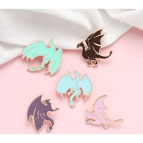 Enamel brooch of ancient Dinosaurs 5 style Pterosaur Lapel Pin Winged Dragon Punk Badge Animal Jewelry Gift for Friends