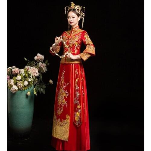 FZSLCYIYI Classic Bride Groom Flower Embroidery Cheongsam Marriage Suit Chinese Wedding Dress Traditional Qipao Vestidos