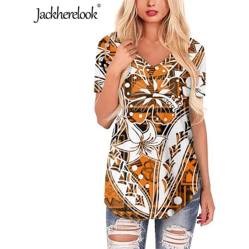 Jackherelook 2020 Vintage Blouset Womens Top Clothing Samoa Polynesian Tattoo Hibiscus Print Casual Ladies V-neck Shirts Mujer