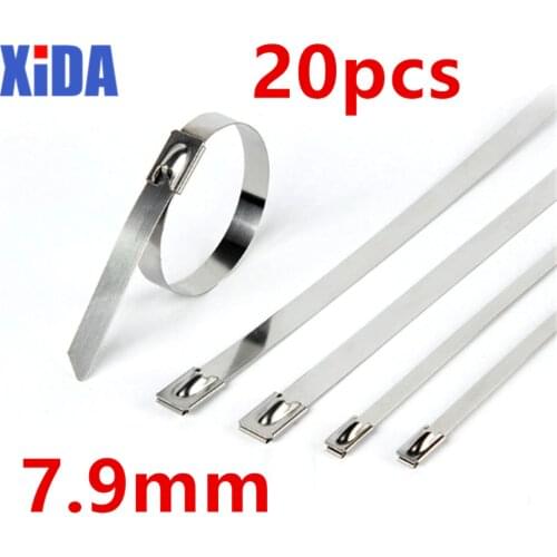 20PCS 7.9mm width 100-1000mm length 304Material Stainless steel metal Cable Ties tie Zip Wrap Exhaust Heat Straps Induction pipe