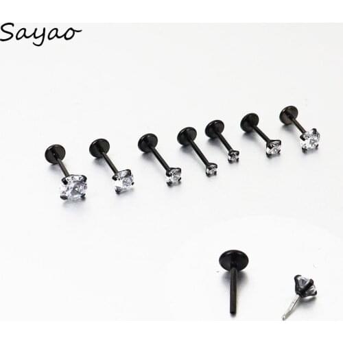 2 Pieces 20G Black Threadless Helix Cartilage Tragus Ear Piercing Lip Ring Labret with Cubix Zirconia