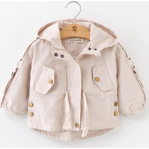 2020 New Spring Autumn Jackets for Girls Solid Color Windbreakers Hooded Children Coats Korean Stylish Drawstring Kids Outerwear