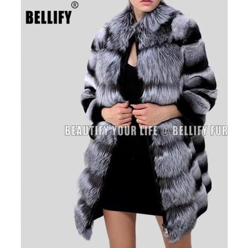 Hot size Customized Front plush Natural fox fur Trim warm Real rex chinchila Fur long coats outerwear