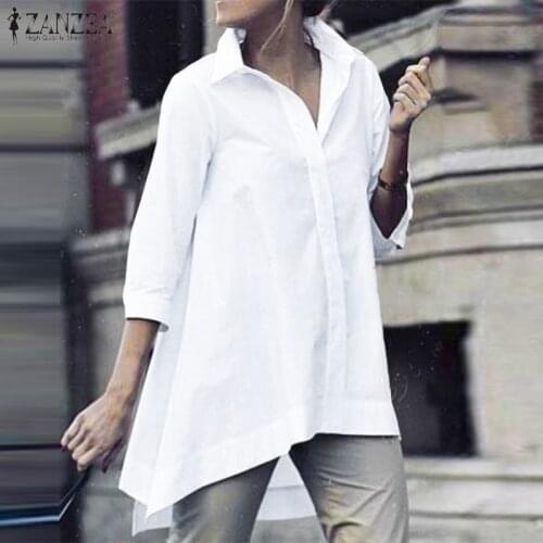 Fashion Asymmetrical Shirts Womens Spring Blouses ZANZEA 2021 Casual Long Sleeve Blusas Female Lapel Tunic Chemise