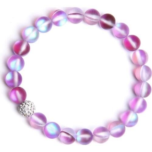 Trendy Fashion Seven Chakra Energy Charm Female Blue Elastic Beaded Bracelet 8mm Classic Glitter Moon Stone Charm Couple Lover