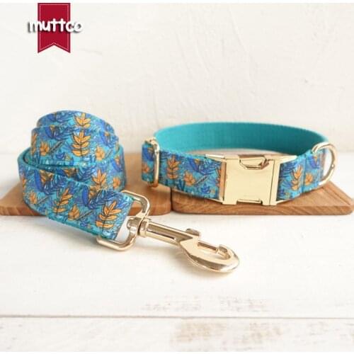 MUTTCO retailing colorful handmade collar THE LEAF 5 sizes dog collar leash UDC066J
