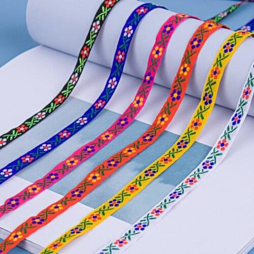 New 10mm Embroidery Ethnic Polyester Ribbon Lace Accessories Flower DIY Clothes Bag Dress Skirt Decoration 7 yards
