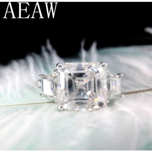 Asscher Cutting Moissantie Ring 14k White Gold Center 9.5ctw 11X11mm DF Color VVS Moissanite Engagement Ring for Women