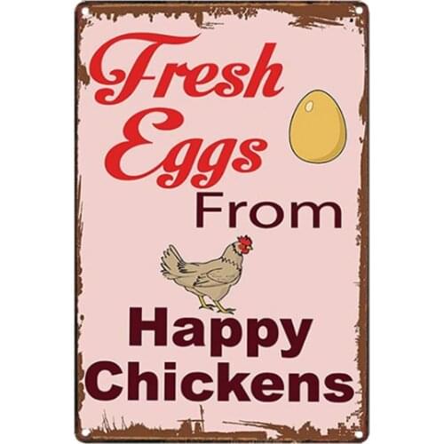 Original Vintage Design Fresh Eggs from The Happy Chickens | Tin Metal Sign Wall Art,Thick Tinplate Print Poster Wall Decoration