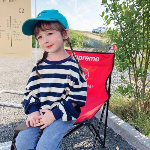 2021 autumn new girls' large stripe sweater baby girl thin arm split long sleeve T-shirt boys long sleeve tops girls clothes