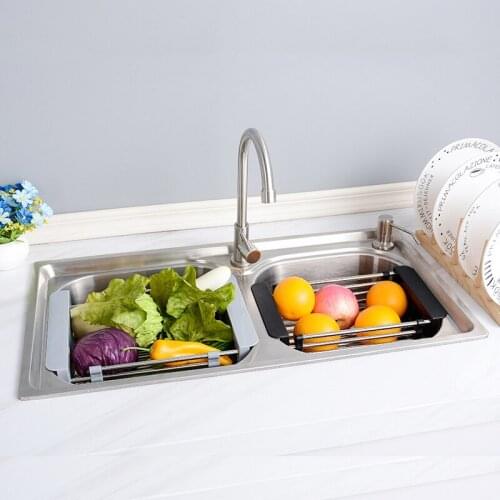 Black Stainless Steel Sink Filter Rack Shelf Kitchen Retractable Sink Strainer Drain Vegetable Fruit Drainer Basket Rack Tools