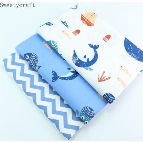 Fish Whale Printed Twill Fabric Cotton By Half Meter For Sewing Baby Doll Dress Bed Sheet Patchwork Cloth hometextile 160x50cm