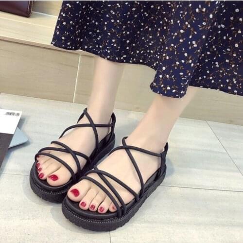 Classic Womens Summer Sandals lace up Shoes Ladies Solid Sewing Hollow Sandals Platform Female Casual Comfortable Woman Shoes
