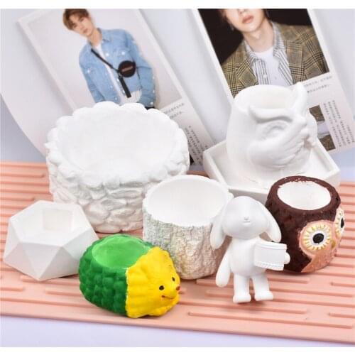 Garden Decoration Plants Silicone Mold Eucalyptus Potted Hedgehog Owl Wax 3D DIY Handmade Plaster Artwork Cement Flowerpot