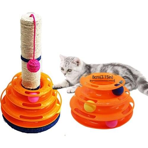 Pet Three Levels Cat Toy Tower Tracks Disc Cat Intelligence Amusement Triple Disc Cat Toys Ball Training Amusement Plate