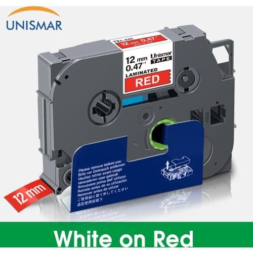 Unismar White on Red TZe-435 12mm Laminated Labeling Tape For Brother TZe 435 TZ Ribbon For P touch PT-D210 PT-H110 Label Maker