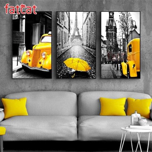 FATCAT Yellow umbrella car landscape diy 5d diamond painting full square round drill mosaic embroidery triptych kits AE2749