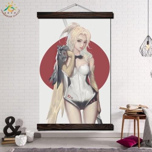 Women Mercy Framed Scroll Painting Modern Canvas Art Prints Poster Wall Painting Artwork Wall Art Pictures Home Decor Asian Girl