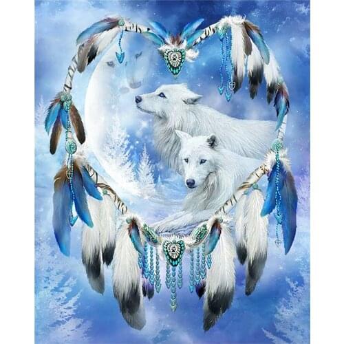 Animal Wolf Diamond Painting Full Round Indian Feather Nouveaute DIY Sticking Drill Cross Embroidery 5D Simple Home Decoration
