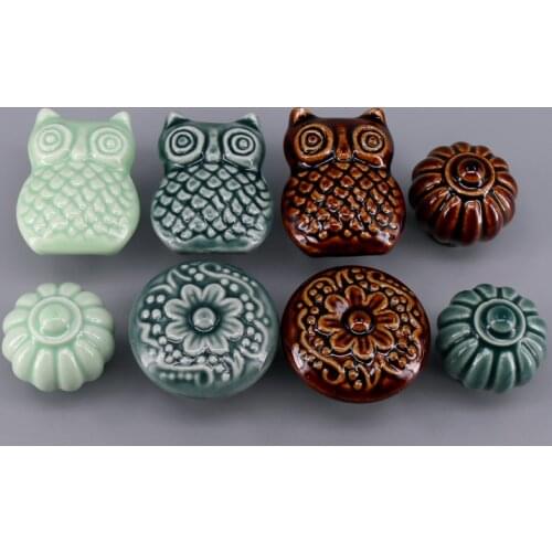 1x Vintage Shabby Knobs Floral Owl Pumpkin Ceramic Cupboard Wardrobe Cabinet Drawer Door Handles Pulls Knob