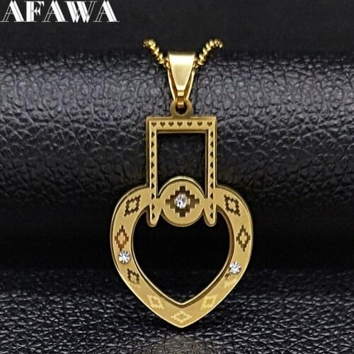 2021 Fashion Heart Crystal Stainless Steel Necklace for Women Gold Color Islam Necklace Gift Jewelry cadena hombre N19398S05