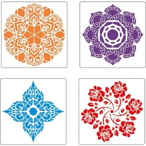 4pcs/set Mandala Stencil Wall Painting DIY Drawing Template Floor Tiles Funiture K3KB