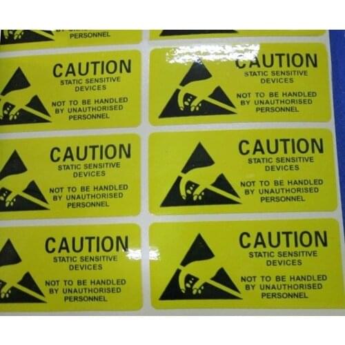 Antistatic Warning Sticker Caution Sticker 25*55mm 300pcs Yellow Coated Paper With Glossy Film For Static Sensitive Devices
