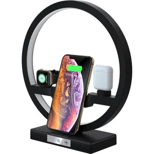 10W 3 In 1 Wireless Charger Dock Station Fast Charging With A Round Ring Light For IPhone XR XS Max 11 For Apple Watch 2 3 4