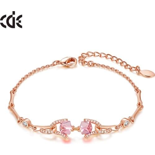 CDE Gold Bracelet Cube Pink Crystal Sweet Sparkle Geometric Square Beaded Bracelet for Bridesmaid Wedding Jewelry
