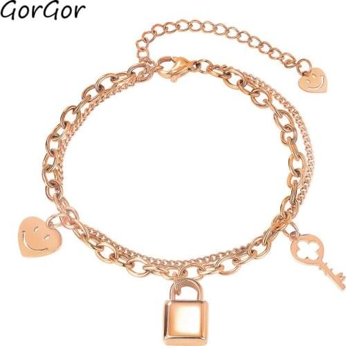 GorGor New Llight Luxury Smiley Face Key Titanium Steel Bracelet Ins Niche Temperament Jewelry for Women Jewelry Gift 1098
