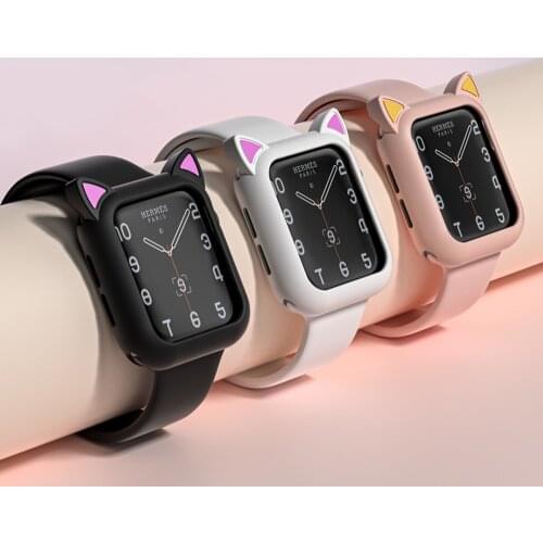 Cover For Apple Watch Case SE 6 44mm 42mm Cute Cartoon Ear Soft Silicone Scratch for IWatch 5 4 3 2 40mm 38mm Protector Shell