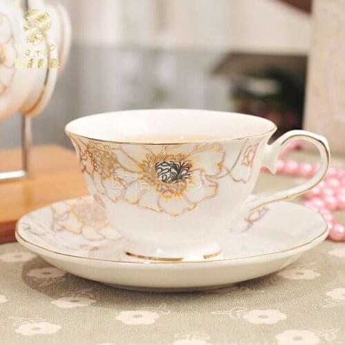 European ceramic high-end gift bone porcelain coffee cup plate black tea cup flower tea cup special price