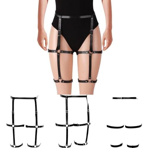 Harajuku Lingerie Fetish Leather Adjust Waist Leg Straps Size Women Thigh Garter Belt Bondage Body Harness Costume Festival Rave