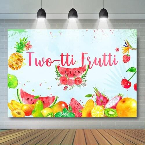 Twotti Frutti Backdrop Girls Summer Second Birthday Party Decor Summer Watercolor Tutti Fruity Birthday Background Banner