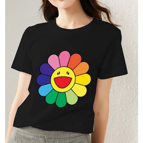 Womens Print T-shirt Summer Beautiful Daisy Pattern Series Woman Short Sleeve Black Classic O-neck Tops Fashion Female Clothes