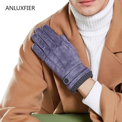 H9882 Suede Thermal Gloves Men Autumn Winter Windproof Warm Touch Screen Thick Mittens Biking Driving Anti-skid Simple Hand Muff
