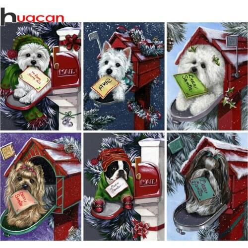 Huacan Diy Diamond Painting Christmas Mailbox Dog Diamond Mosaic Embroidery Letter Santa Claus Home Decor